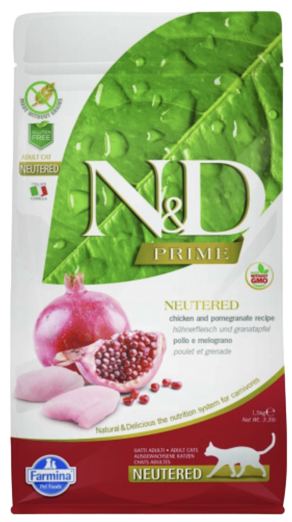 Farmina N&D PRIME Neutered Chicken and Pomegranate Cat Food 3.3lb