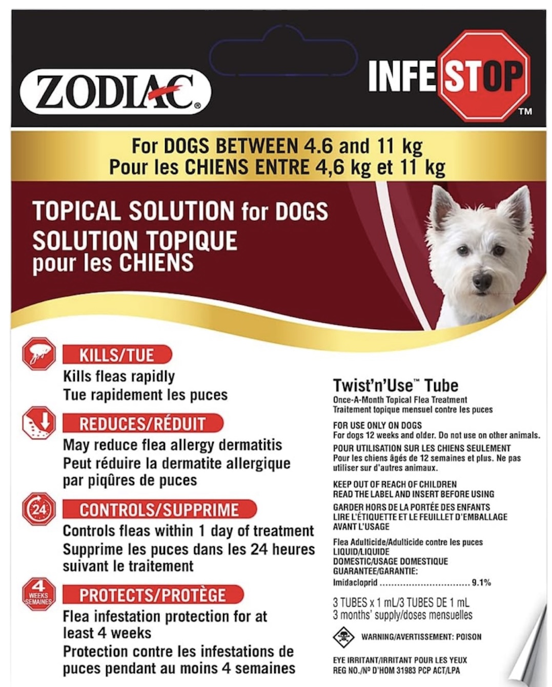 Zodiac Infestop for Dogs Between 4.6kg and 11kg