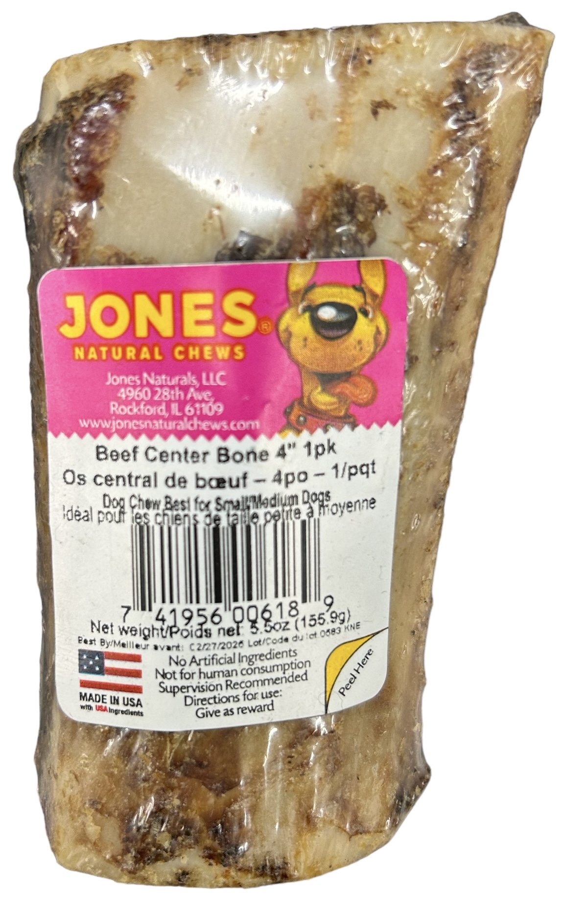 Jones Beef Center Bone 4Inch 1pk 5.5oz