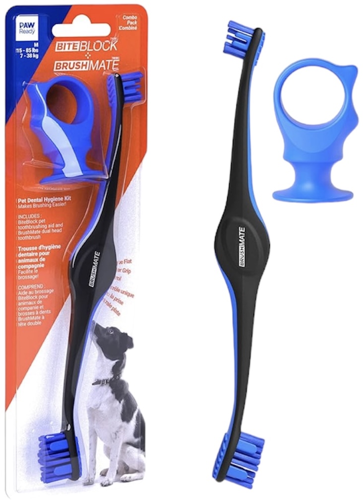 Paw Ready Bite Block + Brush Mate Combo Blue