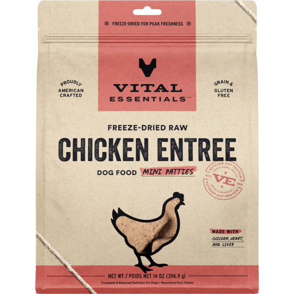 Vital Essentials Freeze Dried Raw Chicken Entree Mini Patties 14oz - Dog Food