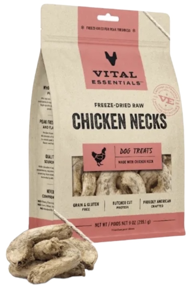 Vital Essentials Freeze Dried Raw Chicken Necks Dog Treats 9oz