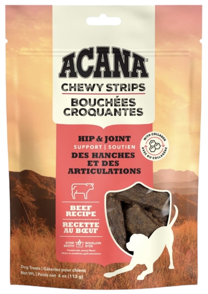 Acana Chewy Strips Hip & Joint Beef Recipe for Dog Treats 4oz