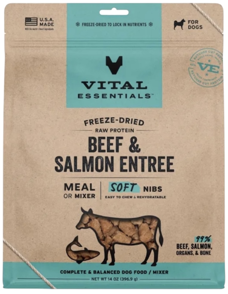 Vital Essentials Freeze Dried Raw Beef & Salmon Entree Soft Nibs 14oz - Dog Food