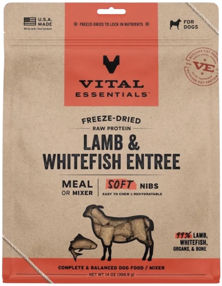 Vital Essentials Freeze Dried Raw Lamb & Whitefish Entree Soft Nibs 14oz - Dog Food