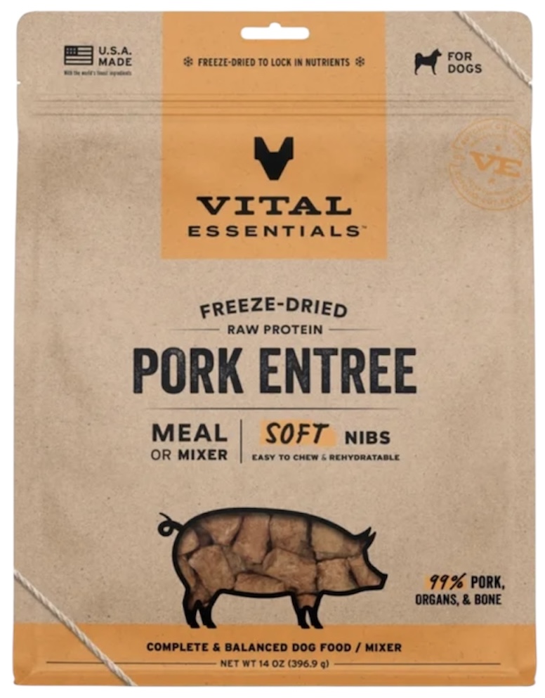 Vital Essentials Freeze Dried Raw Pork Entree Soft Nibs 14oz - Dog Food