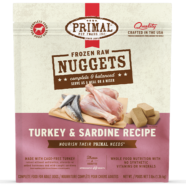 Primal Frozen Raw Turkey & Sardine Nuggets 3lb - Dog Food