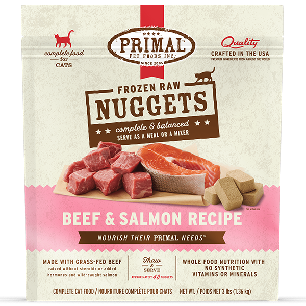 Primal Frozen Raw Beef & Salmon Nuggets 3lb - Cat Food