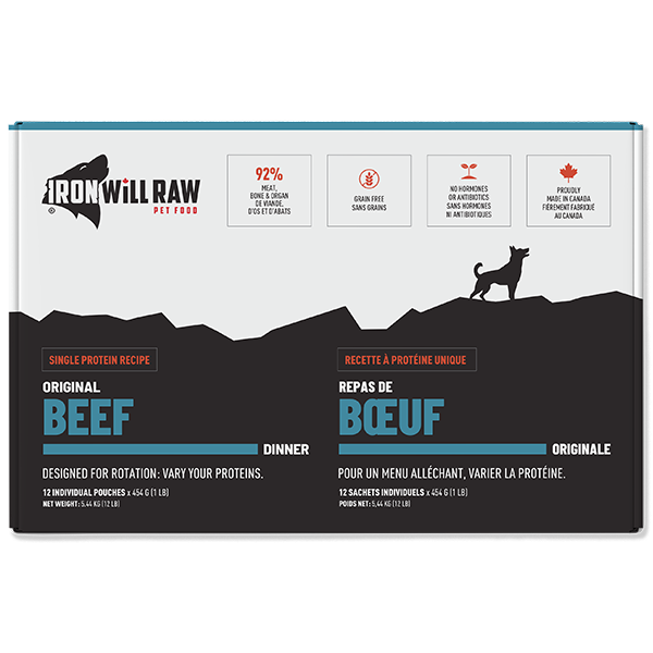 Iron Will Raw Dog Original Beef 12lb (1lb x 12 Packs)