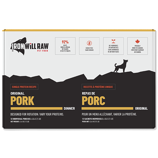 Iron Will Raw Dog Original Pork 12lb (1lb x 12 Packs)
